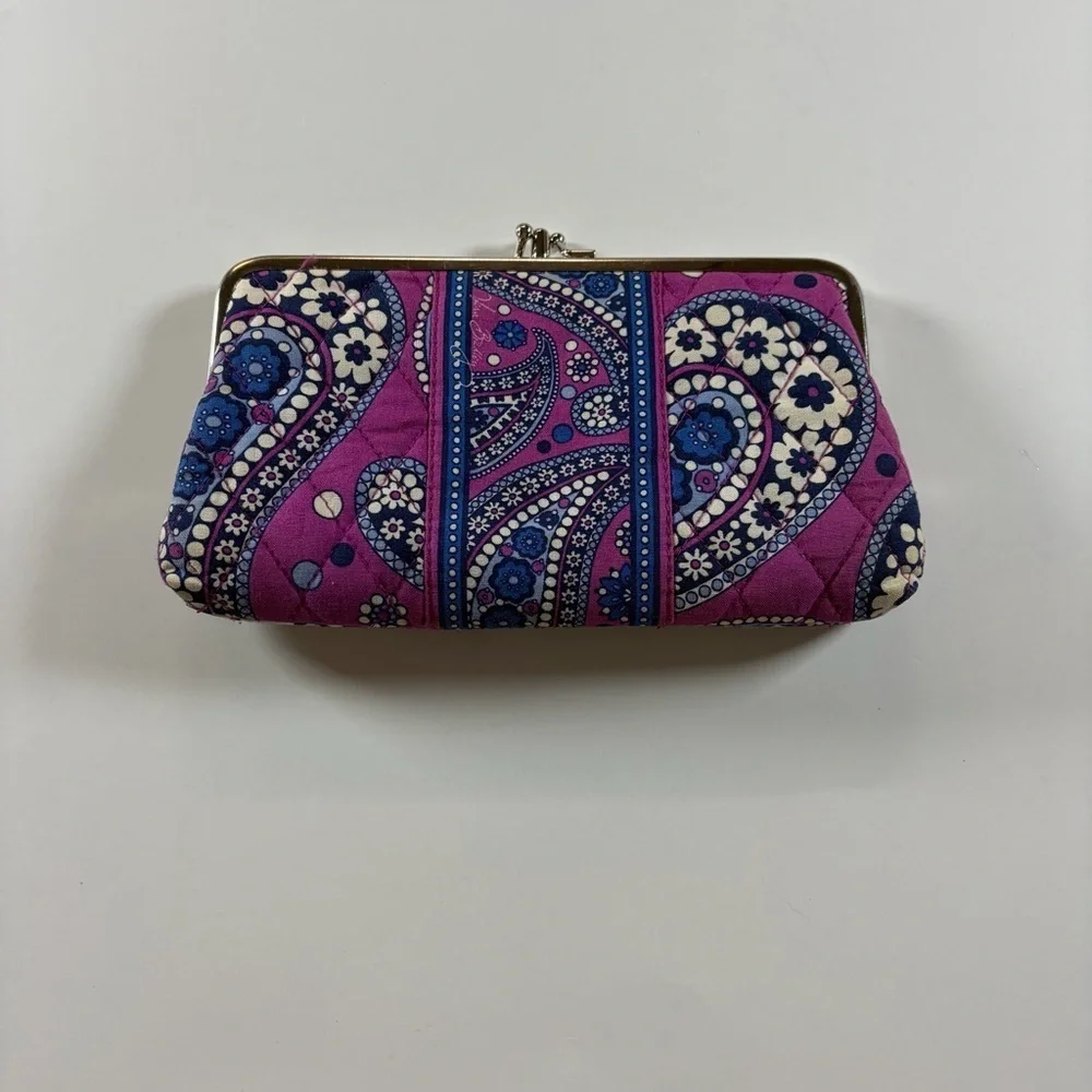 Vera Bradley Quilted Kisslock Wallet Clutch Purple Blue